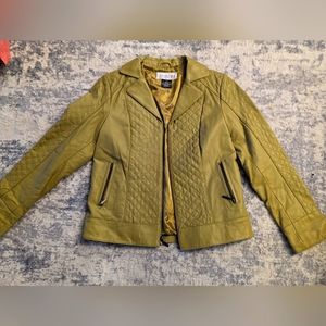 Bradley Bayou Quilted Panel Leather Jacket  Pear Green Women's XS